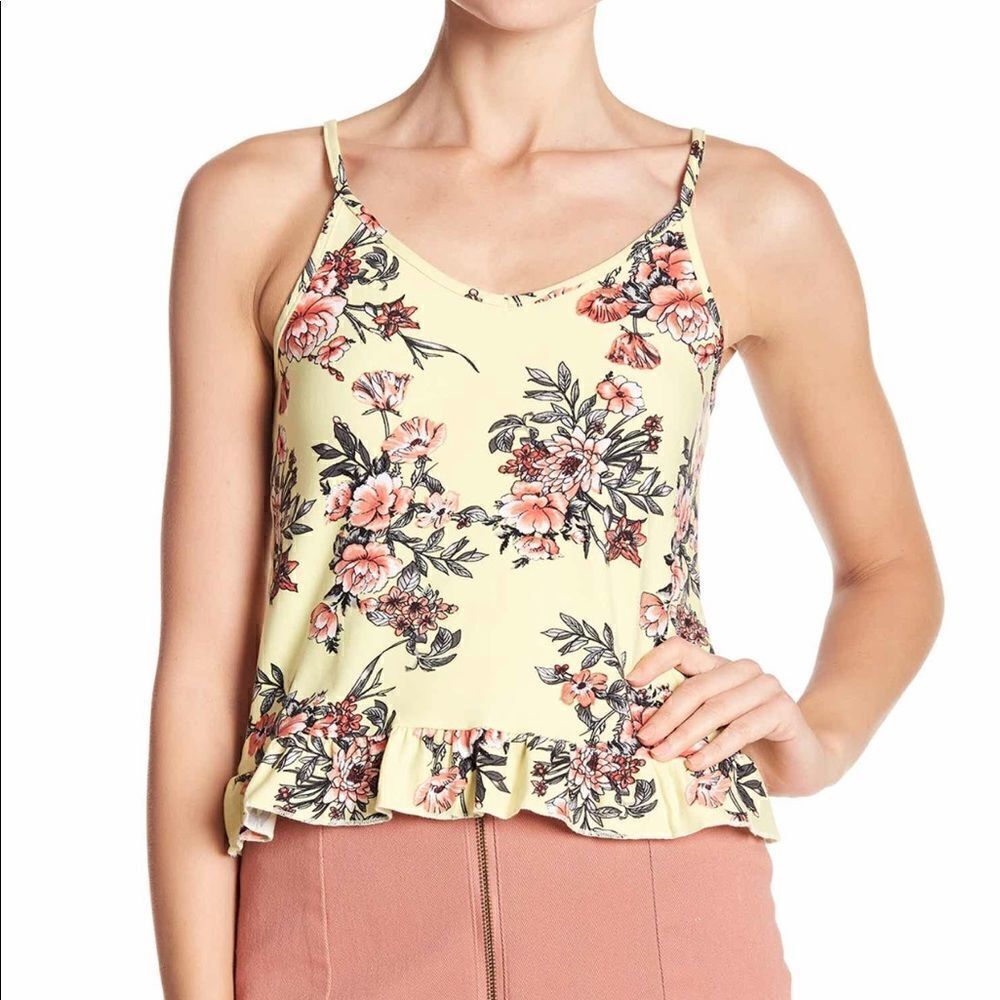 NWT Planet Gold Peplum Hem Floral Print Tank Top